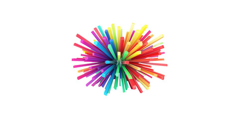 3d render of colorful rainbow sticks in the shape of an explosion on white background