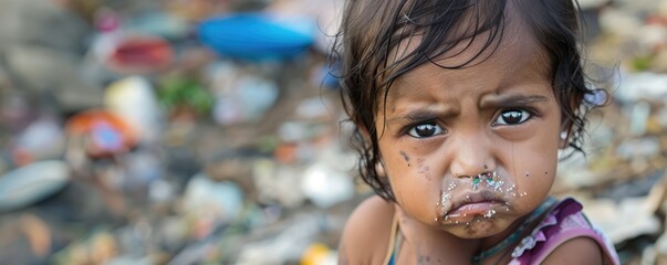 Portrait of young Indian baby girl crying