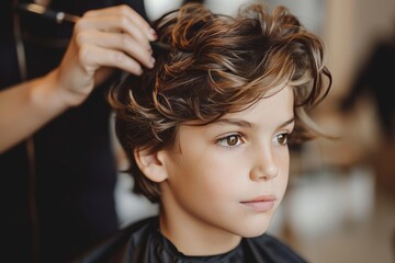 Fototapeta premium boy getting their hair done , getting a haircut