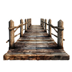 Wooden pier isolated on white and transparent background, clipart. Old embankment made from wooden...