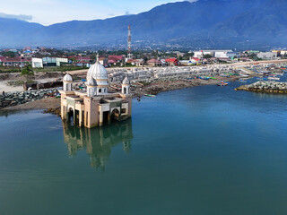  The arqam Baburahman Mosque in Palu Bay, Palu City, Central Sulawesi, Indonesia. This mosque was...