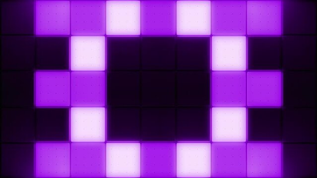VJ Glowing Squares. Dynamic flashing wall of purple square blocks. Looped video.