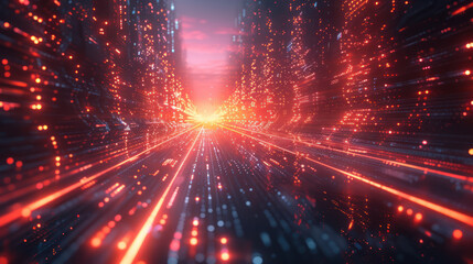 Obraz premium Illuminated Futuristic Cityscape With Red and Blue Lights