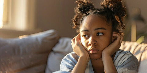 an African American teenage girl with her hands on the side of her face, generative AI