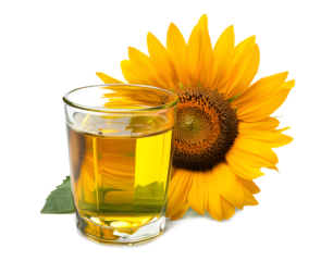 Sunflower oil in glass isolated on transparent or white background, png	
