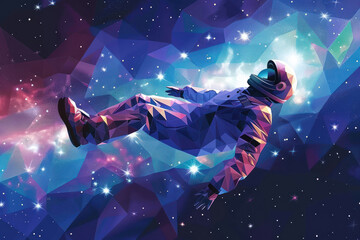 Man Floating Through Air in Space - obrazy, fototapety, plakaty