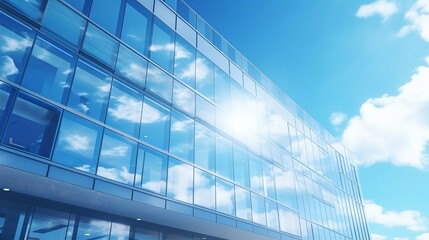 Fototapeta na wymiar Sleek Elegance: Modern Office Building Against a Blue Sky with Glass Facade