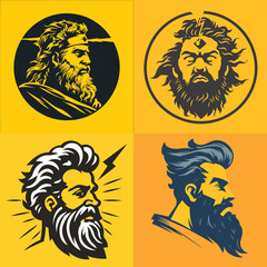 Zeus head hipster retro logo design vector illustration