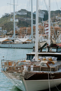 Boats in the harbour in a tropical port