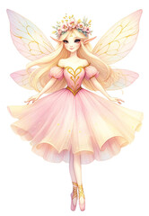 pink dress fairy with magic wand isolated