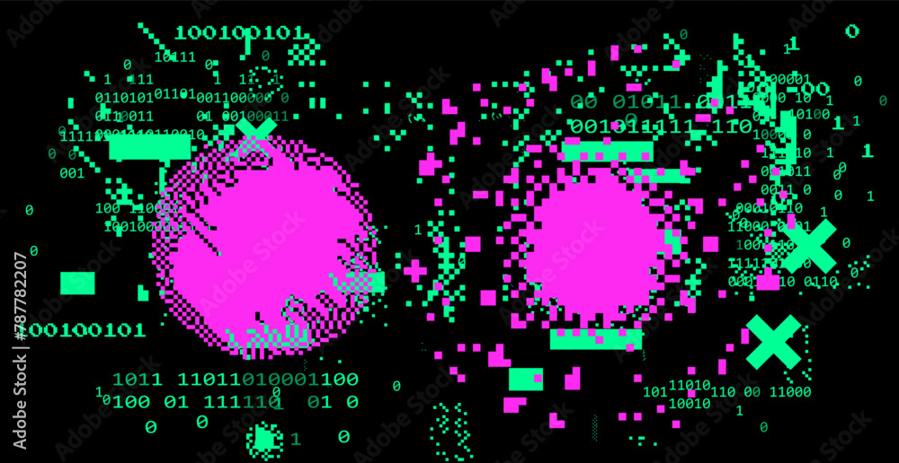Poster futuristic hi-tech dark damaged screen with glitch noise. grunge abstract vector background.