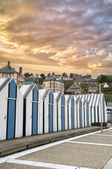 Yport, wooden beach cabins in Normandy, on the pebble beach
- 787782431