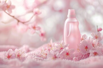 Obraz na płótnie Canvas Pink plastic bottle with liquid detergent for wool.
