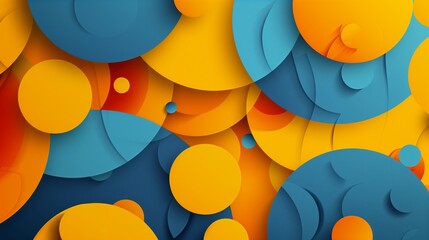 Abstract composition of intersecting polygons and circles in vibrant yellow, orange, and blue, offering a hip and stylish vector illustration - obrazy, fototapety, plakaty