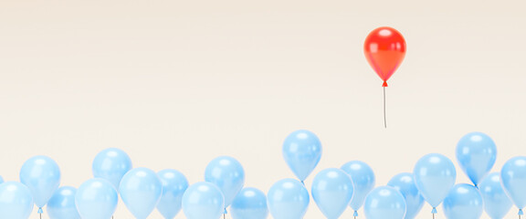Business competition. A red balloon flies up as a leader. 3d render