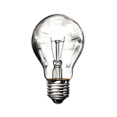 Light Bulb Sketch. Linear Glowing light bulb. Electric light, energy concept illumination on white and transparent background