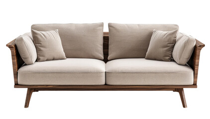Fototapeta premium Fabric sofa isolated on transparent background, front view