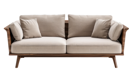 Fabric sofa isolated on transparent background, front view