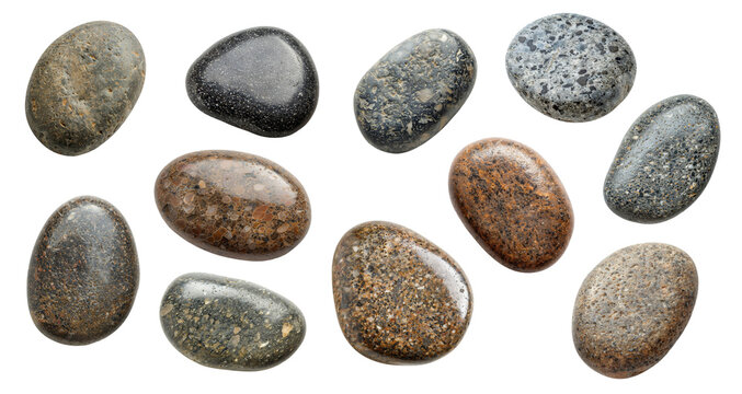 Set of pebbles isolated on transparent background