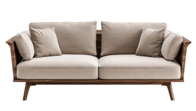 Fabric sofa isolated on transparent background, front view