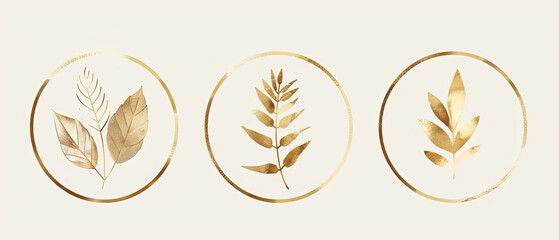 three oval gold leaf illustrations on a white background