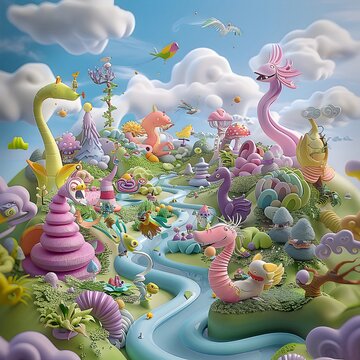 Whimsical Dreamscape of a Child s Imagination Filled with Fantastical Creatures and Vibrant Colors