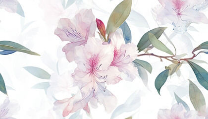 Camellia. Delicate seamless pattern for background, textile design, fabrics. Watercolour illustration on white background. Pastel colours. 