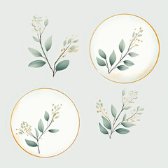 a four plates with different designs of leaves and flowers