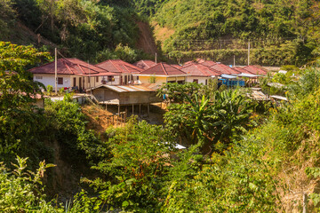 Fototapeta na wymiar Workers' village near Nam Ou 5 dam, Laos