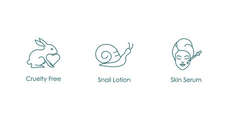 Cruelty-Free, Snail Lotion, and Face Serum Vector Icons Set