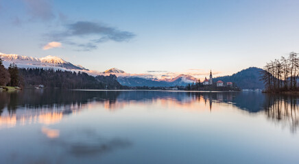Sunrise view at Bled Lake, Slovenia.