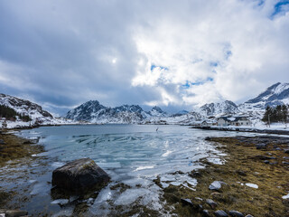 Winter landscape in Lofoten islands, Norway.
