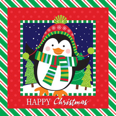 christmas card with cute penguin