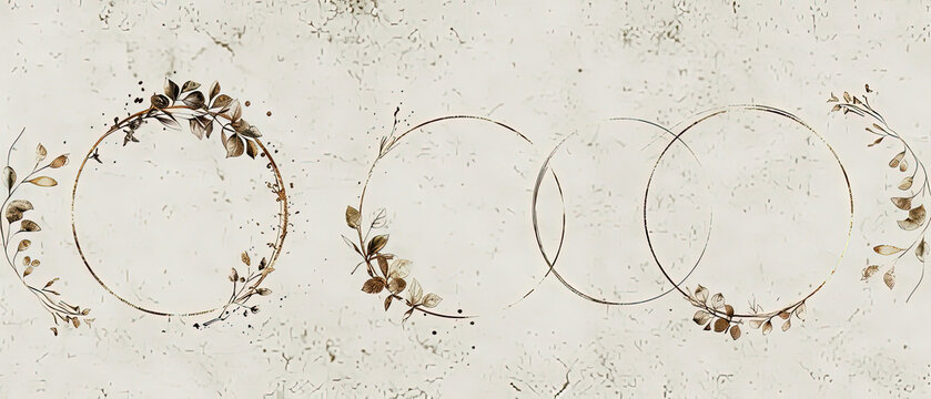 a three circles with leaves and flowers on them