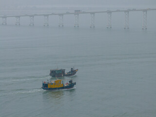 Amizade Bridge and Macau Harbour in Fog