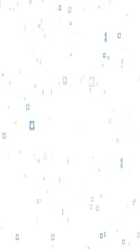 Loop blue blurred binary numbers isolated on white vertical back.