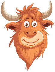 Vector graphic of a smiling, stylized yak character