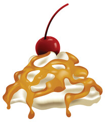 Vector of whipped cream with caramel and cherry
