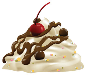 Vector illustration of a dessert with cherry and chocolate
