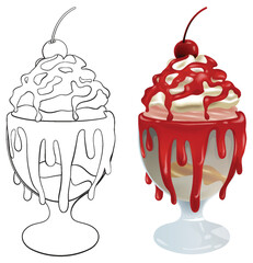 Vector illustration of a colorful ice cream sundae.
