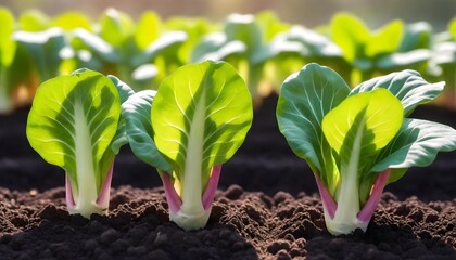 Gardening concept,Young bok choy plants basking in the sunlight