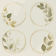 a four plates with gold leaves on them on a white surface