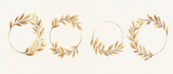 a three gold leaves arranged in the shape of a number - obrazy, fototapety, plakaty
