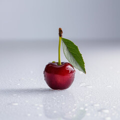 Cherry isolated. Sour cherries with leaf on white background. Sour cherri on white. Full depth of field.