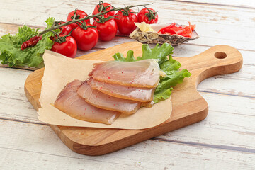 Sliced salted marlin fish carpaccio