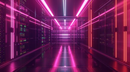 Central Data Center, computer network security server room. 3D Rendering , ,High Internet Visualization.