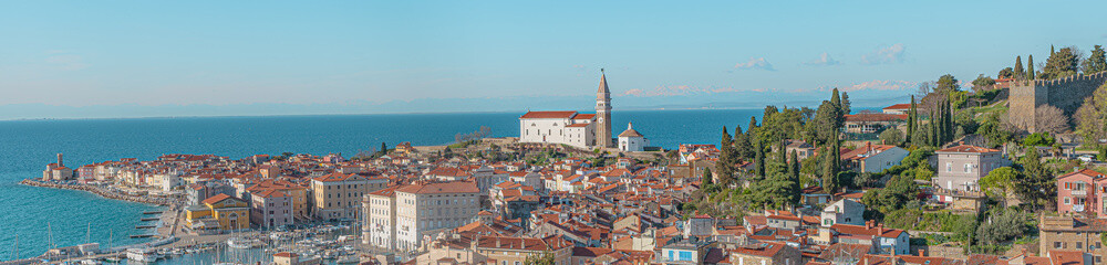 Summer cityscape in Piran, a coastal ancient town in Slovenia.