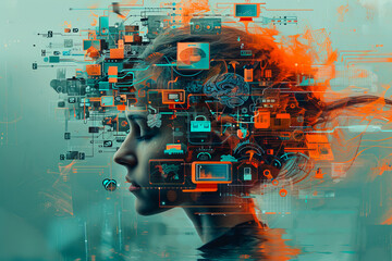 person's brain with AI related concepts integrated into the neural network.