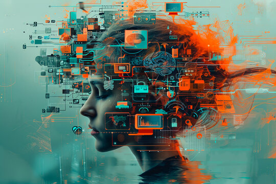 person's brain with AI related concepts integrated into the neural network.