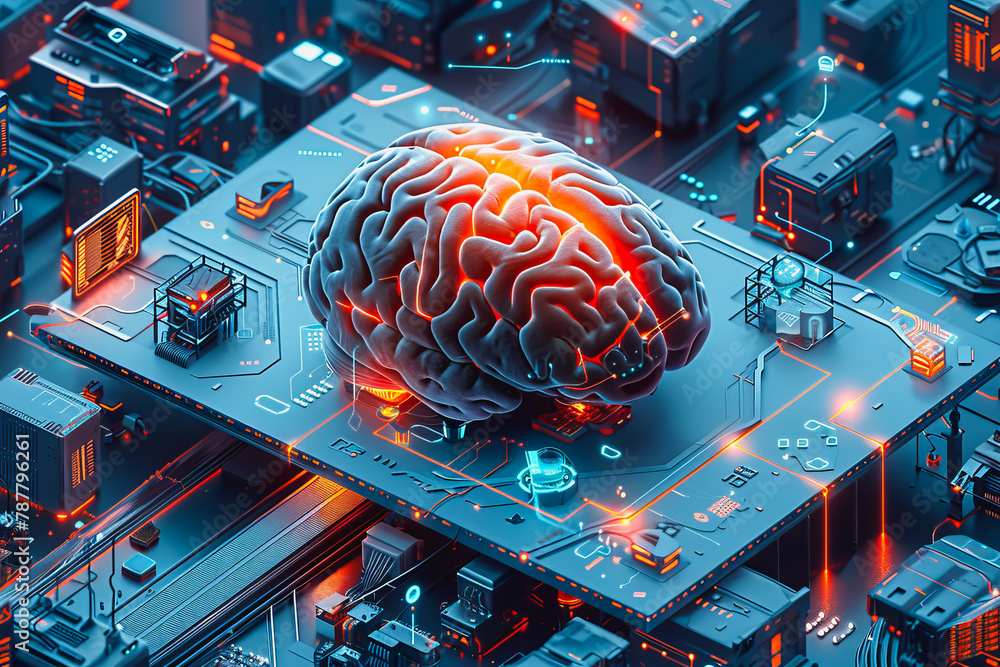 Aufkleber an illustration of a person's brain with ai related concepts integrated into the neural network.
